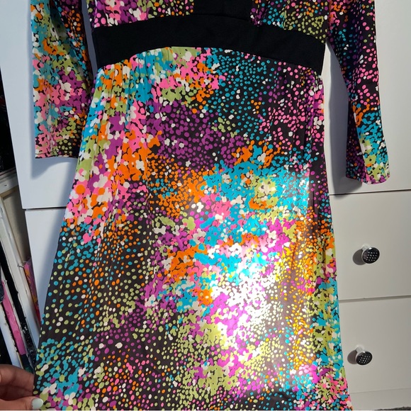 Vintage Y2K Polka Dot Black & Colorful Modest Lightweight Dress 3/4 Sleeves Sz M - Picture 4 of 14